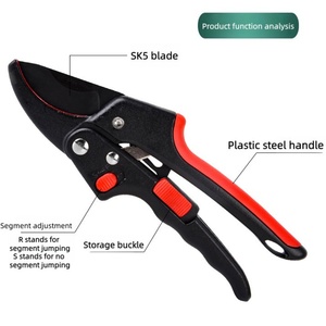 Tijeras de podar ajustables de acero al manganeso SK5 de 8 pulgadas, profesionales, afiladas, que ahorran esfuerzo, con agarre cómodo antideslizante de goma, para diestros. - Product Image 2