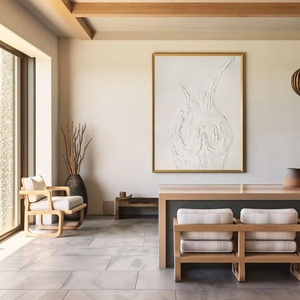 Art mural 3D, grande peinture murale verticale beige moderne minimaliste sur toile pour la décoration moderne de la maison et de la galerie - Product Image 2