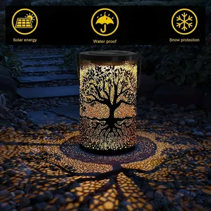 Lanterne Solaire Extérieure Étanche en Métal <span class=keywords><strong>à</strong></span> Motif Arbre Creux, Lumière de Projection pour Jardin, Patio, <span class=keywords><strong>D</strong></span>écoration du Ramadan, Suspendue ou sur Pied - Product Image 3