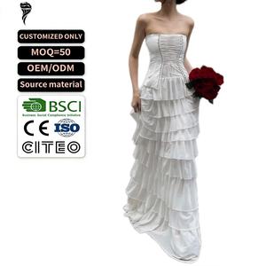 Vestido de Noche Elegante para Mujer, de Cintura Alta, con Diseño de Paneles, sin Tirantes, Maxi Vestido Marrón Ajustado, Vestido Casual de Moda para Noche, OEM Personalizado - Product Image 1