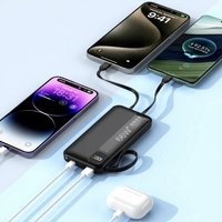 Power Bank Portabel dengan Kabel Terintegrasi, Pengisian Super Cepat, Tipis 10000mAh, Output 3 Port, Pengisian untuk iPhone iPad