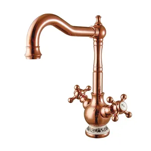 SANIPRO Saudi Arabia Iran Design 2 Way Wheel Handle Antique Basin Sink Faucet Bathroom Retro Copper Finish Washbasin Tap