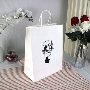 Custom Biodegradable Kraft Food Packaging Color Takeaway Restaurant Papel Flat <b>Wrapping</b> <b>Paper</b> Bags with Handle - Product Image 3