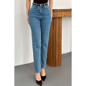 Jean baggy bleu respirant à jambe droite pour femme, taille XL, coupe courte sexy, idéal pour l'automne – Vente en gros - Product Image 3