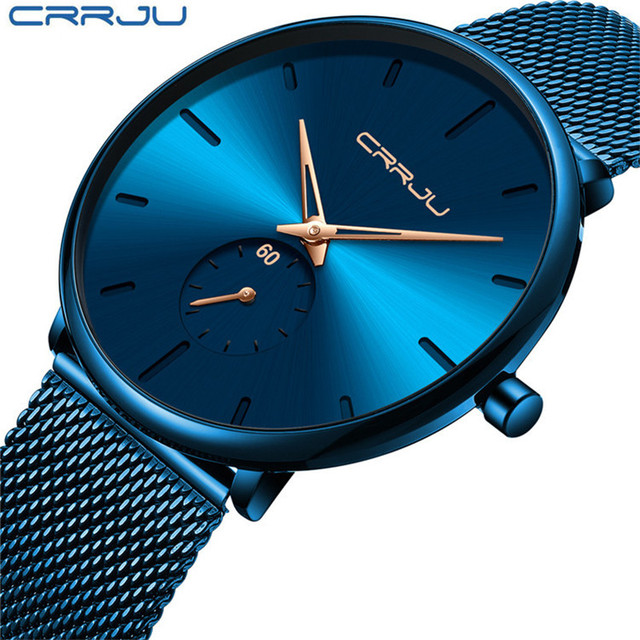 Classic Men Luxury Brand Watches Black Stainless Steel Minimalist Male Analog Clock Waterproof CRRJU 2150 Quartz Men Wrist Watch