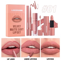 Kit de maquillage pour les lèvres à trois pièces, rouge à lèvres liquide mat longue durée imperméable, crayon à lèvres, rouge à lèvres, vente chaude