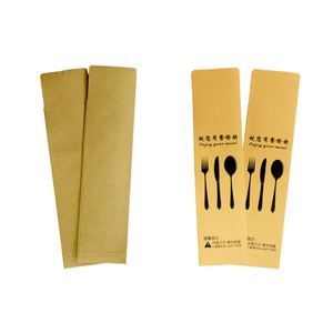 Sac en papier kraft jetable et recyclable pour couverts de restaurant, pochette en papier avec impression de logo - Product Image 4