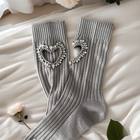Chaussettes pour femmes tendance, style européen de luxe, chaussettes Kpop, décoration en dentelle en forme de cœur, chaussettes fines en coton pour femmes, printemps-été