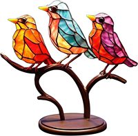 Ornements d'oiseaux en vitrail, décoration de table d'oiseaux colorés sur branche, décoration de bureau, oiseaux multi-styles, cadeau pour l'emménagement