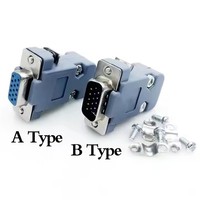 DB15 VGA Male / Female Plug 15Pin 3 Baris Konektor D-Sub Penutup Plastik Cangkang Belakang
