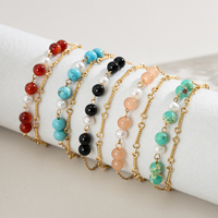 Bracelets élégants pour femmes avec perles à double couche et pierres polies, choix multicolores pour les fêtes