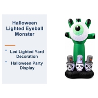 Décoration de jardin gonflable pour Halloween, monstre à un œil, éclairé avec main de fantôme et crânes, pour fêtes et événements en extérieur
