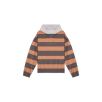 Camiseta de rugby a rayas con capucha para hombre, capucha en contraste, media cremallera, estilo oversize, vintage, lavado, jersey de manga larga, ropa urbana, logotipo personalizado