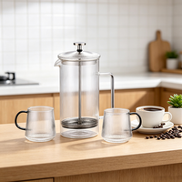 Cafetière à piston en verre borosilicate 800 ml, résistante à la chaleur, avec poignée en bambou, pour café et thé