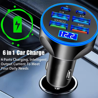 Adaptor Charger Mobil USB C 4 USB 2 PD Pengisian Super Cepat 40W Monitor Tegangan Listrik untuk Vivo OPPO OnePlus