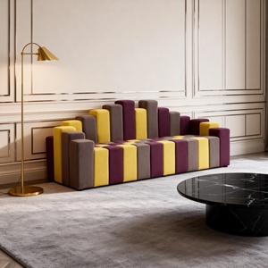 Ensemble modulaire extensible en velours capitonné avec clavier de piano italien de luxe et cadre en bois, 3 places, pour appartement, hôtel, villa - Product Image 2