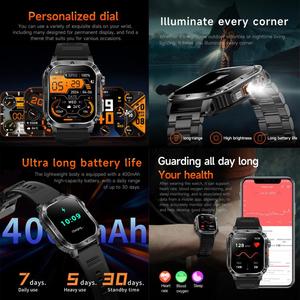 Montre intelligente de sport en plein air AK80, bracelet en silicone et en acier en <span class=keywords><strong>option</strong></span>, étanche IP68, suivi des données de santé toute la journée, montre intelligente Bluetooth - Product Image 3