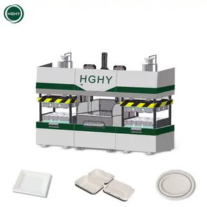 Hghy Fabriek Papier Plaat Voedsel Doos Machine Lage Prijs Suikerriet Servies Papier Gegoten Bagasse Pulp Lunchbox Making Machine