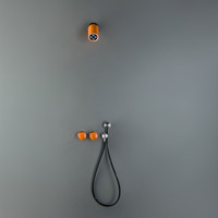 Robinet de salle de bain mural moderne à double poignée en laiton de luxe avec cartouche céramique, deux fonctions eau chaude/froide, avec LED orange