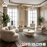 Ensemble de meubles de salon sur mesure haut de gamme, canapé sectionnel incurvé en tissu bouclé, table basse en marbre avec pieds en laiton doré pour villa