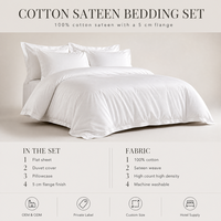 Parure de lit en coton satiné blanc pour hôtel, housse de couette et taies d'oreiller, drap plat à rebord de 5 cm, fournisseur en gros OEM ODM