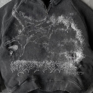 Özel Tasarım Kapüşonlu Üreticisi Çift/Üç Katmanlı %100 Saf Pamuk Ağır Baskılı Asit Yıkama Baskılı Kapüşonlu Sweatshirt - Product Image 3