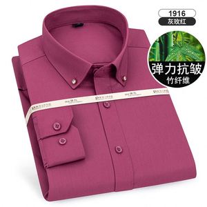Chemise à manches longues en fibre de bambou avec col à boucle, nouvelle, élastique, infroissable, style business décontracté pour <span class=keywords><strong>homme</strong></span>, grande taille, pour ouvrier - Product Image 6