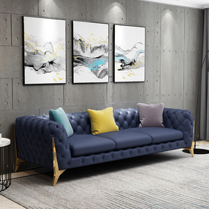 Ensemble de canapés en cuir et velours Chesterfield de luxe <span class=keywords><strong>royal</strong></span> avec pieds dorés pour salon - Product Image 6