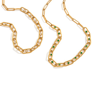 Collar de Cadenas Finas de Acero Inoxidable 18K con Engaste de Bisel de Diamantes de Imitación Geométricos, Joyería para Uso Diario y Ocio - Product Image 5