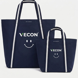 Custom Logo <strong>Navy</strong> Blue Canvas Tote <strong>Bag</strong> with Striped Webbing Handles Eco-friendly Reusable Shopping Shoulder <strong>Bag</strong> for Promotion - Product Image 1