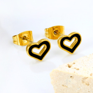 Pendientes con forma de corazón de acero inoxidable chapados en oro para mujer, joyería de moda, 10 pares, diseño colorido de amor - Product Image 4