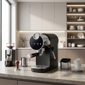 Cafetera Espresso Eléctrica Semiautomática Premium Moderna <span class=keywords><strong>con</strong></span> Diseño Curvo, Luz Ambiental Táctil <span class=keywords><strong>de</strong></span> Color, para Baristas Caseros, Cocina - Product Image 3