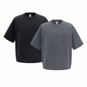 2026 New Arrival Men's Summer Retro Washed Cotton T-<b>shirt</b> Breathable Loose Fit <b>Shirt</b> with Pocket Design - Product Image 5