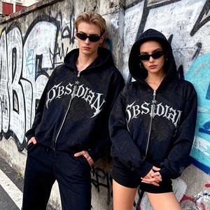 Хит продаж <span class=keywords><strong>2026</strong></span>: Американский уличный стиль, оверсайз худи унисекс с эффектом кислотной стирки, с объемным 3D-принтом, укороченный, свободный крой, на молнии - Product Image 2