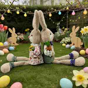 Conejitos de Pascua de Peluche, Pareja de Conejos de Dibujos Animados, Adorno para Estante, Figura de Conejo con Maceta de Zanahoria, Decoración de Primavera para el Hogar, Personalizado - Product Image 4