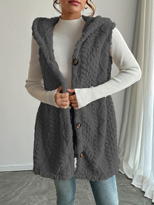 Commerce transfrontalier européen et américain, veste pour femme en denim vintage uni double face, respirante, à col mandarin et à capuche - Product Image 6