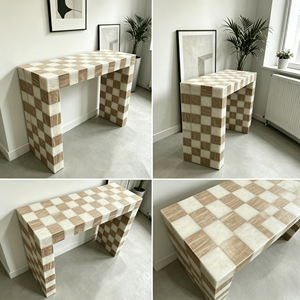 Mesas <span class=keywords><strong>Consola</strong></span> Modernas de Lujo, Altas y Delgadas, de Piedra, Ágata Blanca, con Acabado de Madera, para Recibidor, Entrada, Sala de Estar - Product Image 2