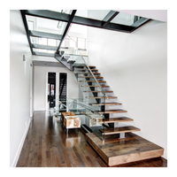 Kit d'escalier droit flottant moderne en poutres d'acier, design d'escalier droit en bois