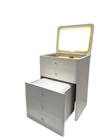 Meuble de Rangement Moderne à Miroir LED Rabattable avec 4 Tiroirs, Organisateur de Maquillage et d'Accessoires Haut de Gamme pour Salon