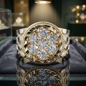 Luxury Gold Round Flower Cluster <b>Ring</b> <b>Men</b> Large CZ Diamond Statement Signet <b>Ring</b> Twisted Border Hip Hop Jewelry <b>for</b> <b>Men</b> - Product Image 2