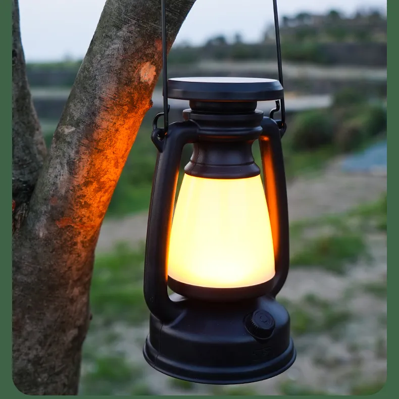 USB נטענת קמפינג פנס Stepless עמעום של קר וחם אור חיצוני אוהל מנורה נייד מנורת עם שמש טעינה