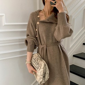 Dropshipping coreano oversize inverno donna maglione di Cashmere abito lungo con cintura con bottoni maglioni <span class=keywords><strong>dolcevita</strong></span> lavorati a <span class=keywords><strong>maglia</strong></span> alla moda - Product Image 5