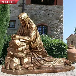 Religious Kneel Down Jesus Christ Bronze Statue In Meditation