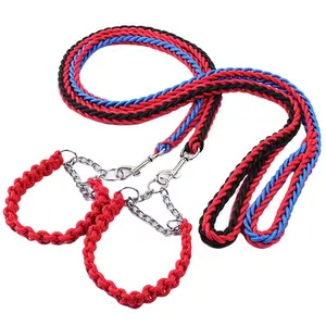 News 2024 Nylon hand-woven eight-strand woven weave dog chain two-color dog collar traction rope