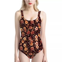Baju Renang Satu Potong Elegan Retro Motif Bunga Mawar Gelap Ukuran Besar Ramah Lingkungan Bahan Spandex/Poliester untuk Wanita dengan Potongan Tinggi dan Kerah Scoop