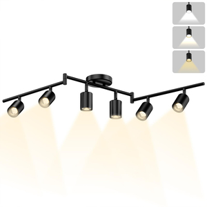 Spot LED de plafond à 6 voies avec 6 ampoules GU10, têtes rotatives, luminaire de plafond moderne pour cuisine, salon, couloir - Product Image 1