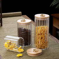 Pot en verre borosilicate soufflé à la main hermétique avec couvercles en bambou et poignée en cuivre pour le stockage alimentaire, conteneur de cuisine, barre verticale