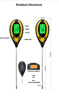 Testeur de sol 4-en-1 PH/Température/Humidité/Luminosité, testeur de PH du sol numérique, type stylo, alimenté par piles, pour plantes de jardin
