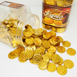 高品质金巧克力硬币准备发货低价糖果成分固体粉末复合巧克力片图案 - Product Image 1