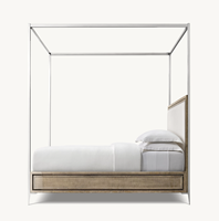 Sassanid OEM Best-seller Collection de chambre à coucher contemporaine Lit à baldaquin à panneaux en biscuit laqué Benoit en acier inoxydable poli